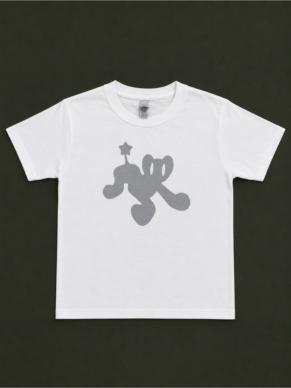 White Graphic Tee with Gray Star Characters